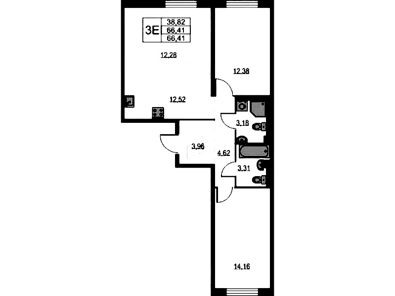 2-комнатная квартира 66.41 м², 2/9 эт., ЖК «Квартал Лаголово»